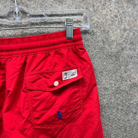 Polo Ralph Lauren Swim Trunks Men Medium Red Blue Pony Embroidered Lined AOP - Picture 3 of 10